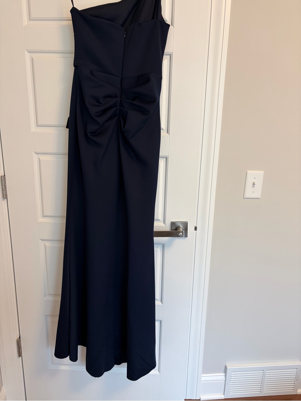 Xscape One-Shoulder Navy Ruffle Gown - Picture 8 of 12
